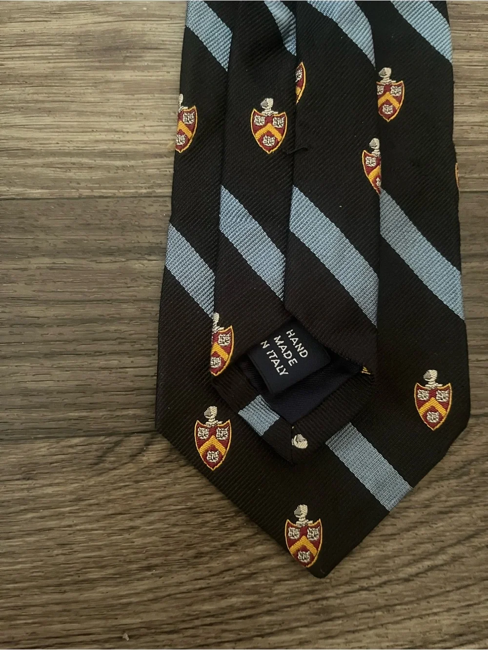 Polo by Ralph Lauren Black Tie with Light Blue Stripes and Orange Crest